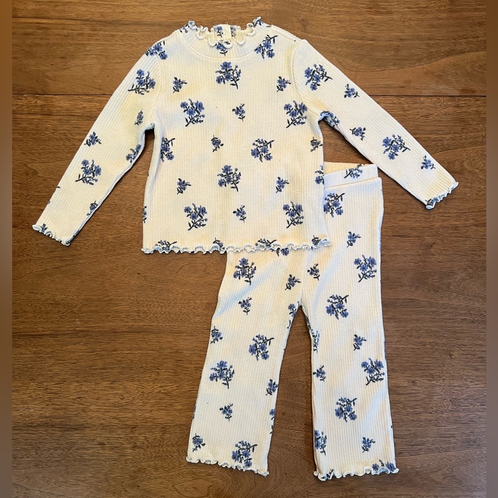 Plush Ribbed Long Sleeve Shirt and Flare Pants